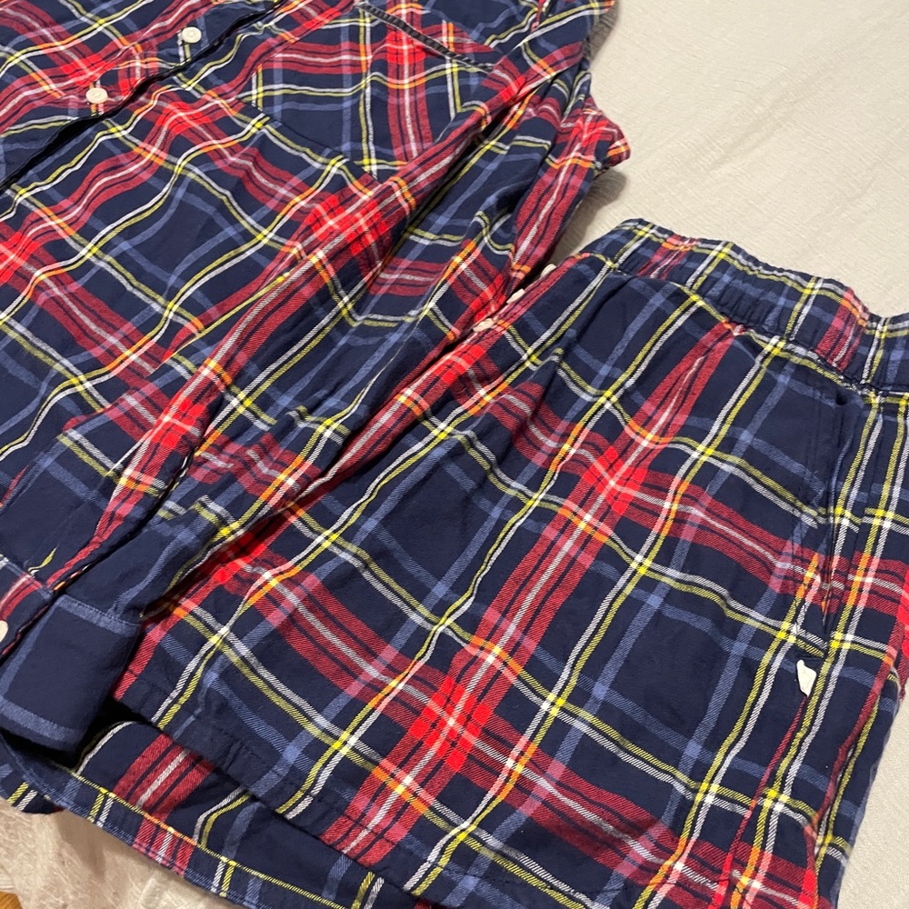 Plaid Button-Up Shirt and Shorts Set